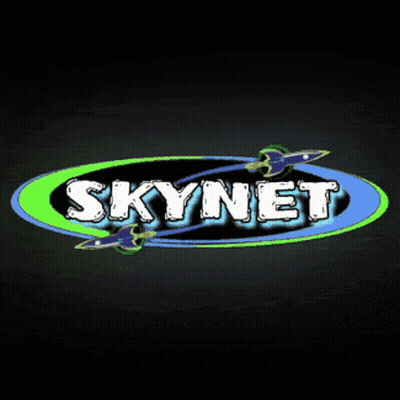 A Logo For Skynet With A Rocket In The Middle GIF