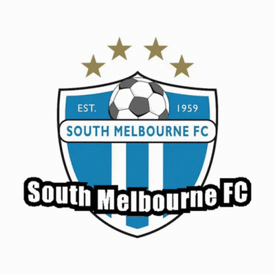 A Logo For South Melbourne Fc With A Soccer Ball And Stars GIF
