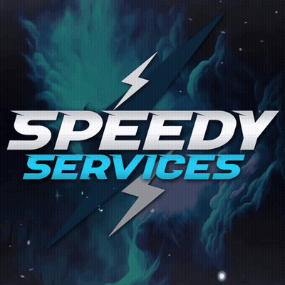 A Logo For Speedy Services With A Lightning Bolt In The Middle GIF