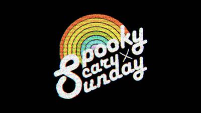 A Logo For Spooky Carly Sunday With A Rainbow In The Background GIF