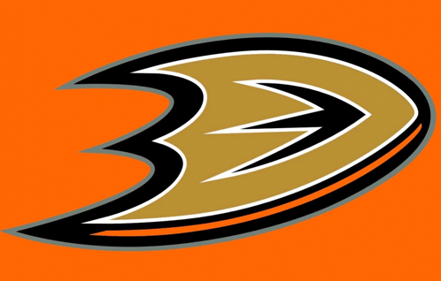 A Logo For The Anaheim Ducks Shows A Duck Wearing A Mask And Crossed Hockey Sticks GIF
