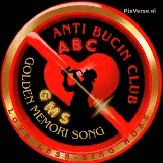 A Logo For The Anti Bucin Club Shows A Man Singing Into A Trumpet GIF