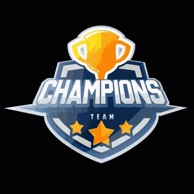 A Logo For The Champions Team With A Trophy GIF