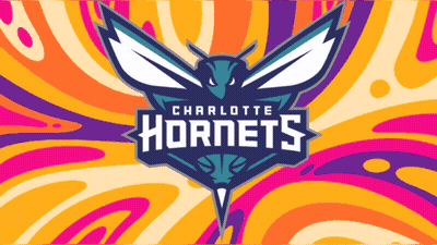 A Logo For The Charlotte Hornets Is Displayed On A Colorful Background GIF
