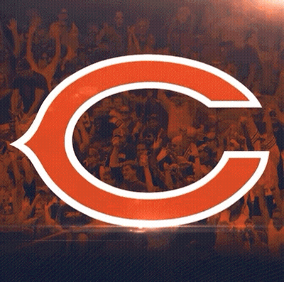 A Logo For The Chicago Bears With A Crowd Of People In The Background GIF