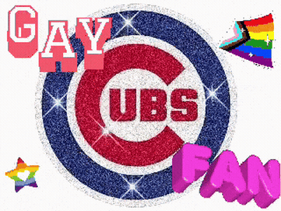 A Logo For The Chicago Cubs With The Words Gay Cubs Fan GIF