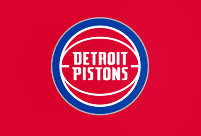 A Logo For The Detroit Pistons Basketball Team On A Blue Background GIF