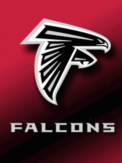 A Logo For The Falcons Is On A Red Background GIF