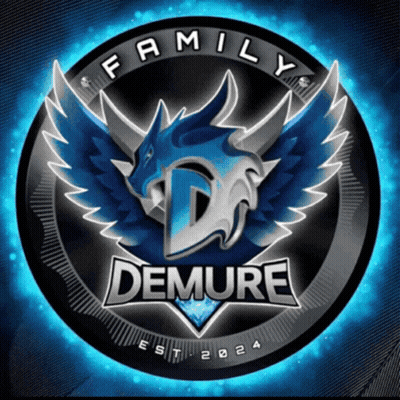 A Logo For The Family Demure With A Blue Dragon On It GIF