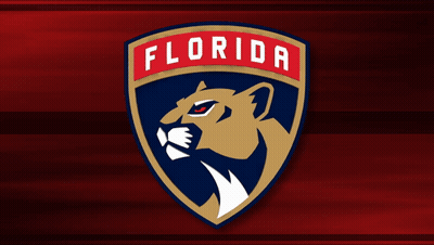 A Logo For The Florida Panthers Is Shown On A Dark Red Background GIF