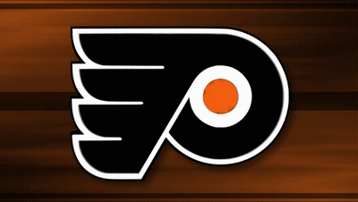 A Logo For The Flyers Is Shown On A Brown Background GIF