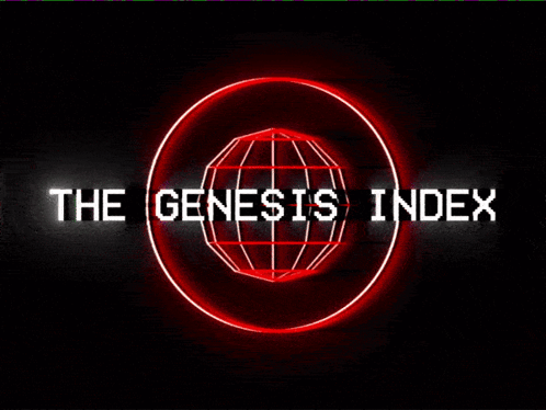 A Logo For The Genesis Index With A Red Circle Around It GIF