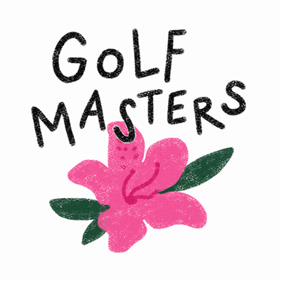 A Logo For The Golf Masters With A Pink Flower In The Center GIF