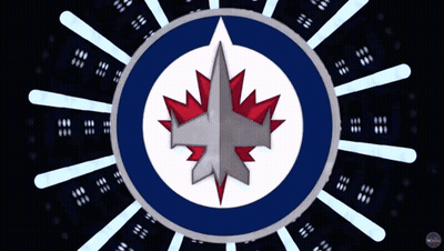 A Logo For The Jets With A Canadian Maple Leaf In The Middle GIF