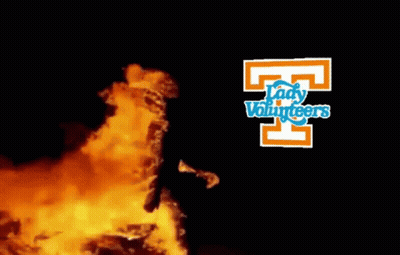 A Logo For The Lady Volunteers Is Displayed Next To A Fire GIF