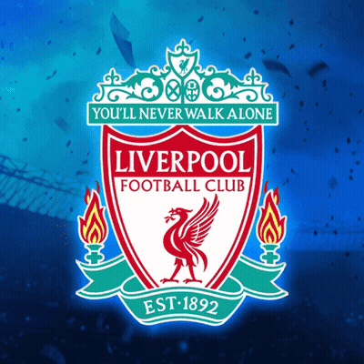 A Logo For The Liverpool Football Club Is Shown On A Blue Background GIF
