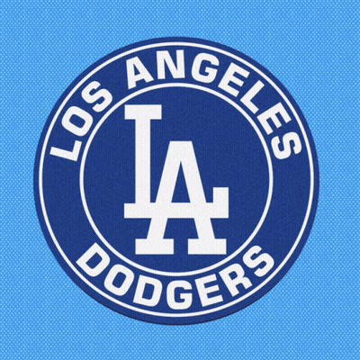 A Logo For The Los Angeles Dodgers Is Shown On A Blue Background GIF