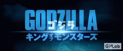 A Logo For The Movie Godzilla In Blue GIF