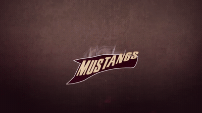 A Logo For The Mustangs Shows A Horse 'S Head And The Word Mustangs GIF