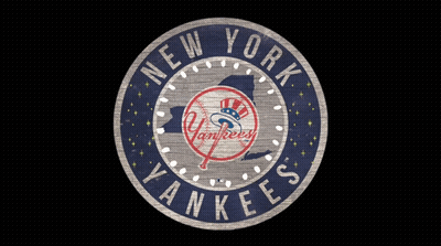 A Logo For The New York Yankees With A Baseball In The Center GIF