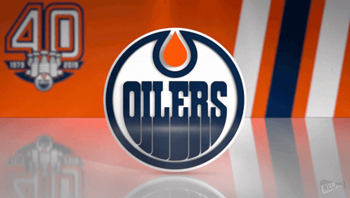 A Logo For The Oilers Is Displayed On An Orange And White Background GIF