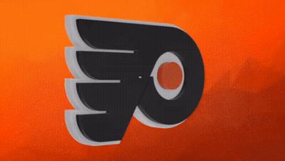 A Logo For The Philadelphia Flyers Is Displayed On An Orange Background GIF