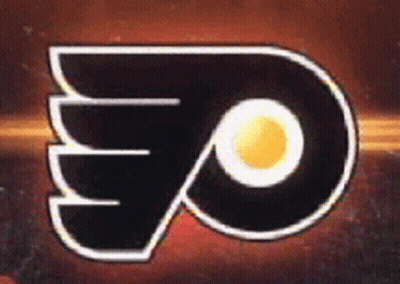 A Logo For The Philadelphia Flyers Is On A Dark Background GIF