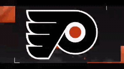A Logo For The Philadelphia Flyers Is Shown On A Black And Orange Background GIF