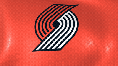 A Logo For The Portland Trail Blazers Is Displayed On A Red Background GIF