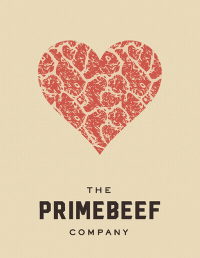 A Logo For The Primebeef Company With A Heart Made Of Steak GIF