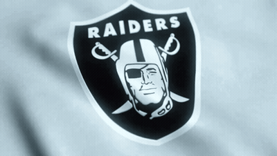 A Logo For The Raiders With A Man Wearing A Helmet And Sword GIF
