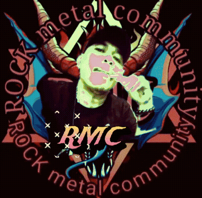 A Logo For The Rmc Metal Community With A Man Smoking A Cigarette GIF