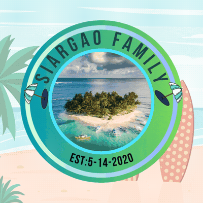 A Logo For The Siargao Family Shows A Small Island In The Ocean GIF