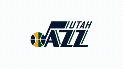A Logo For The Utah Jazz With A Basketball In The Middle GIF