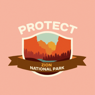 A Logo For The Zion National Park With A Shield And A Ribbon GIF