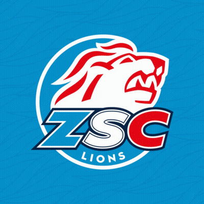 A Logo For The Zsc Lions With A Lion On A Blue Background GIF