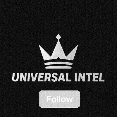 A Logo For Universal Intel With A Crown And A Hand Pointing GIF