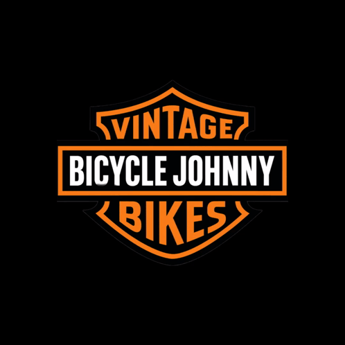 A Logo For Vintage Bicycle Johnny Bikes Is Shown On A Black Background GIF