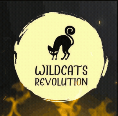 A Logo For Wildcats Revolution With A Black Cat In The Center GIF