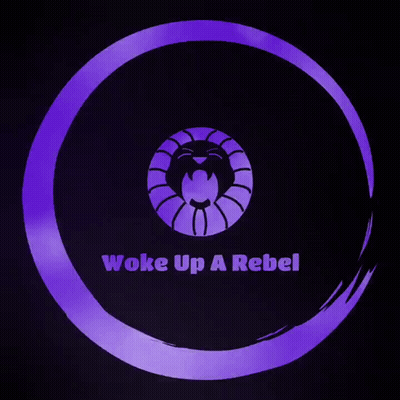 A Logo For Woke Up A Rebel With A Purple Circle GIF