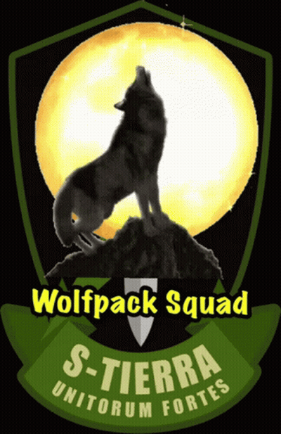 A Logo For Wolfpack Squad With A Wolf Howling In Front Of A Full Moon GIF