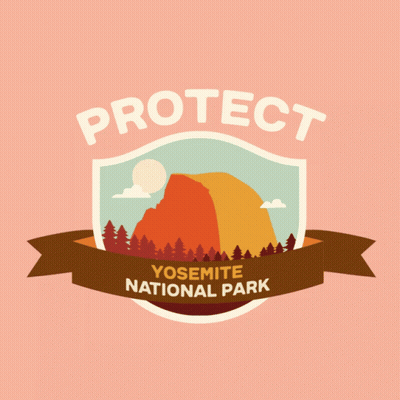 A Logo For Yosemite National Park Shows A Mountain And Trees GIF
