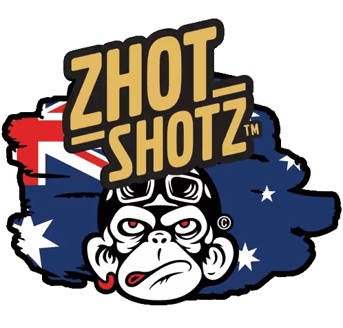 A Logo For Zhot Shotz Shows A Monkey Wearing A Helmet And Goggles Sticker