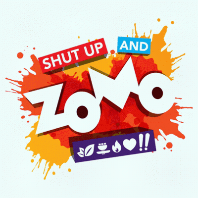 A Logo For Zomo Says Shut Up And Zomo GIF