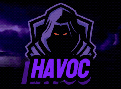 A Logo That Says Hhavoc With A Hooded Figure GIF