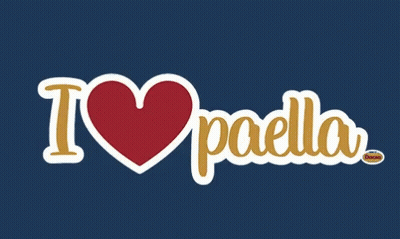 A Logo That Says I Love Paella With A Red Heart GIF