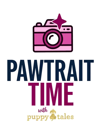 A Logo That Says Pawtrait Time With Puppy Tales Sticker