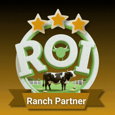 A Logo That Says Roi Ranch Partner With A Cow In The Middle GIF