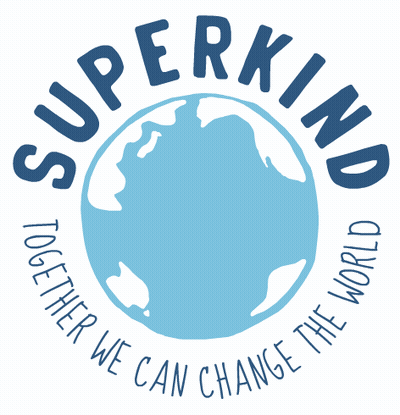 A Logo That Says Super Kind Together We Can Change The World GIF