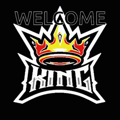 A Logo That Says Welcome King With A Crown On It GIF